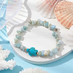 Natural Flower Amazonite Chip Beaded Stretch Bracelets&nbsp;BJEW-JB10689-04