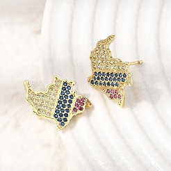 Brass Micro Pave Cubic Zirconia Stud Earrings for Women&nbsp;KK-CBAED06-01G