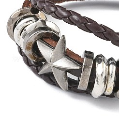 PU Leather & Waxed Cords Triple Layer Multi-strand Bracelets&nbsp;BJEW-G709-01A