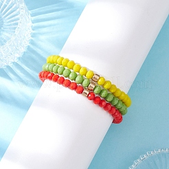 3Pcs Christmas Faceted Imitation Jade & Opaque Glass Rondelle Beaded Stretch Bracelets for Women&nbsp;BJEW-JB12563-06