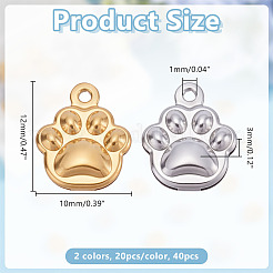 40Pcs 2 Colors 304 Stainless Steel Charms. Paw Print&nbsp;STAS-HY0002-10