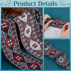 7M Ethnic Style Polyester Rhombus Flower Jacquard Ribbon&nbsp;OCOR-WH0101-05