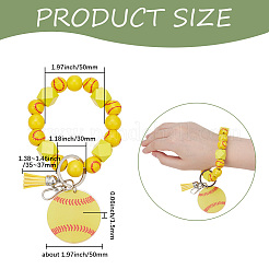 1Pc Printed Acrylic & Faux Suede Tassel Pendant & Wood Bead Keychains&nbsp;HJEW-SP0001-86B