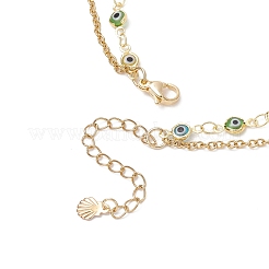 Brass Pave Clear Cubic Zirconia Cross Heart Evil Eye Pendant Handmade Evil Eye Lampwork 304 Stainless Steel Chain Double Layer Necklaces for Women&nbsp;NJEW-JN05398-03