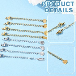 8Pcs 4 Styles 304 Stainless Steel Curb Chain Extender&nbsp;STAS-YW0003-35G