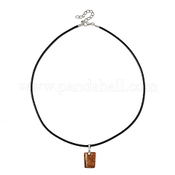 Natural Amber Rectangle Pendant Necklaces with Black Imitation Leather Cord&nbsp;NJEW-JN06436