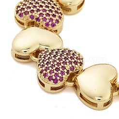 Rack Plating Brass Micro Pave Cubic Zirconia Heart Link Chain Bracelets for Women&nbsp;BJEW-B109-01G-02
