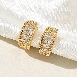 C-Shaped Brass Micro Pave Clear Cubic Zirconia Cuff Earrings&nbsp;EJEW-L316-01G-07