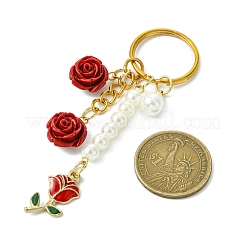 ABS Plastic Imitation Pearl & Alloy Enamel & Synthetic Coral Keychain&nbsp;KEYC-JKC01103