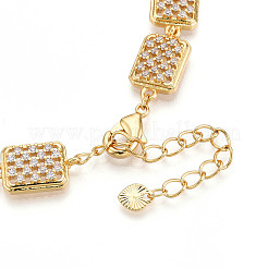 Brass Micro Pave Clear Cubic Zirconia Rectangle Link Chain Bracelets for Women&nbsp;ZIRC-T016-07G