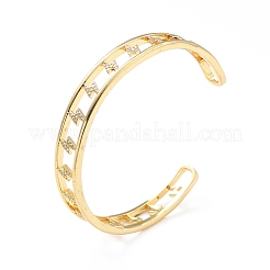 Clear Cubic Zirconia Lighting Bolt Open Cuff Bangle&nbsp;BJEW-A123-01G