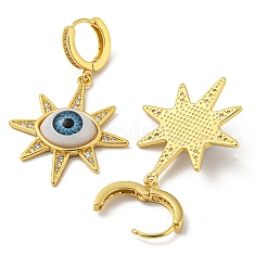 Sun with Eye Brass Dangle Hoop Earrings&nbsp;EJEW-A033-04G-01