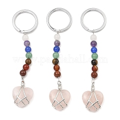 Natural & Synthetic Gemstone Heart Keychain&nbsp;G-Z033-11P