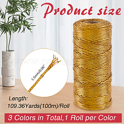 3 Rolls 3 Colors Braided Polyester Metallic Cord&nbsp;OCOR-ME0001-62