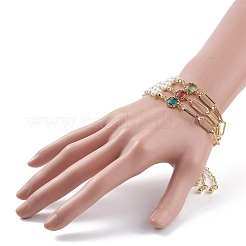 3Pcs 3 Color Glass Square Link Bracelets Set&nbsp;BJEW-TA00075