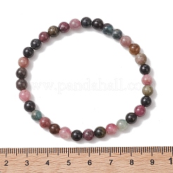 Round Natural Multicolor Tourmaline Beads Stretch Bracelets for Women Men&nbsp;BJEW-JB13524