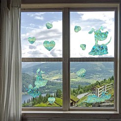 6PCS PVC Stickers Dazzling Color Window Stickers 3D Laser Puppy And Heart Shapes Electrostatic Glass Window Stickers&nbsp;JX834A