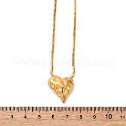 304 Stainless Steel Textured Heart Pendant Snake Chain Necklaces&nbsp;NJEW-U026-11G