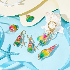 12Pcs 6 Styles Electroplated Natural Mixed Shell Big Pendants&nbsp;SSHEL-GA0001-06