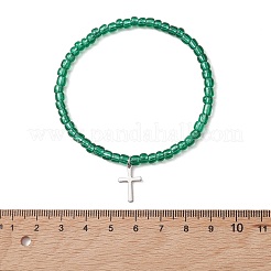12Pcs 12 Colors 201 Stainless Steel Cross Charm Bracelets&nbsp;BJEW-JB13549