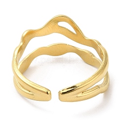 304 Stainless Steel Hollow Wave Open Cuff Ring for Women&nbsp;X-RJEW-I098-03G
