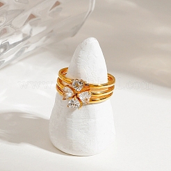 3Pcs 304 Stainless Steel Micro Pave Cubic Zirconia Ring Sets&nbsp;RJEW-S625-02G