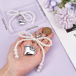 2Pcs 2 Styles Heart & Bowknot Acrylic Imitation Pearls Pendant Decorations&nbsp;HJEW-BBC0001-04