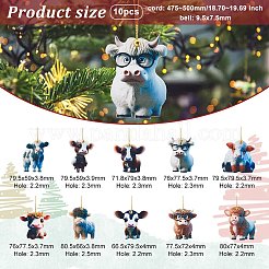 10Pcs 10 Styles Cartoon Cattle Acrylic Pendant Decorations&nbsp;HJEW-OC0001-33