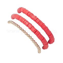 3Pcs 3 Styles Teachers' Day Polymer Clay Beads Stretch Bracelet & Alloy Enamel Apple Charm Bracelet Set for Women&nbsp;BJEW-TA00607
