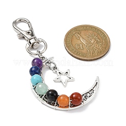 Wire Wrapped Chakra Synthetic & Natural Mixed Stone & Alloy Moon Pendant Decorations&nbsp;HJEW-JM01576-01