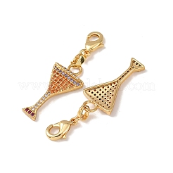 Wine Glass Brass Micro Pave Cubic Zirconia Pendant Decorations&nbsp;KK-T083-01Q-G
