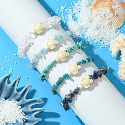 5Pcs 5 Styles Natural Quartz Crystal & Lapis Lazuli & Apatite & Aquamarine & Synthetic Turquoise Chip Beaded Stretch Bracelet Sets&nbsp;BJEW-JB10840