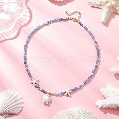 4Pcs 4 Colors Summer Natural Green Aventurine & Amethyst & Dyed Agate Faceted Round Beaded Dyed Synthetic Turquoise Sea Turtle Pendant Necklaces&nbsp;NJEW-JN05386