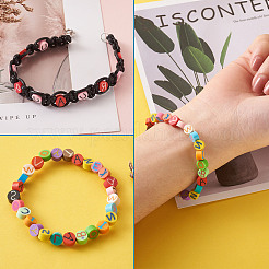 Handmade Polymer Clay Flat Round with Capital Letter Beads&nbsp;CLAY-CW0001-01