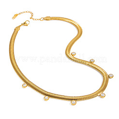 6MM 304 Stainless Steel Flat Snake Chain Necklaces with Clear Cubic Zirconia Tassel for Women&nbsp;AU3115