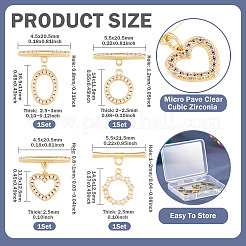 4Sets 4 Styles Brass Micro Pave Clear Cubic Zirconia Toggle Clasps&nbsp;KK-TA0008-81