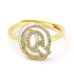 Mixed Color Enamel Initial Letter Adjustable Ring with Clear Cubic Zirconia&nbsp;RJEW-P045-01G-Q