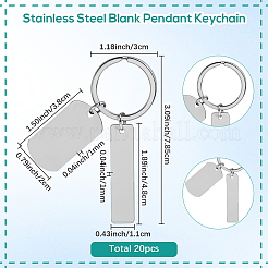 20Pcs 201 Stainless Steel Blank Pendant Keychain&nbsp;KEYC-SC0001-62A
