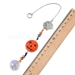 Halloween Pumpkin Synthetic Turquoise & Alloy Spider Web Suncatcher&nbsp;HJEW-JM05006