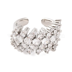 Brass Micro Pave Clear Cubic Zirconia Open Cuff Rings&nbsp;RJEW-U009-08P-01