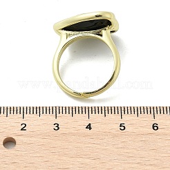 Heart Brass Natural Obsidian Finger Rings&nbsp;X-RJEW-D304-01G-G