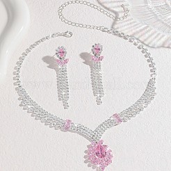 Brass Rhinestone Pendant Necklaces & Tassel Stud Dangle Earrings Sets for Women&nbsp;FS-WG4AC56-01