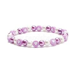 Acrylic Heart & Glass Pearl Beaded Stretch Bracelet for Women&nbsp;BJEW-JB08393