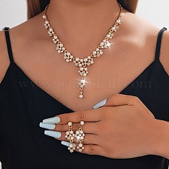 Alloy Rhinestone & Imitation Pearl Necklace and Earrings Sets for Women&nbsp;WG9335D-02