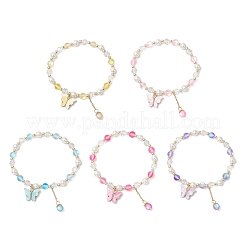 5Pcs Frosted Dyed Synthetic Moonstone & Shell Pearl Round Beads Stretch Bracelets&nbsp;BJEW-JB11822