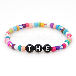 Rainbow Acrylic & Glass Beads Stretch Bracelets&nbsp;BR6645-2