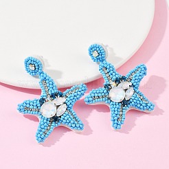 Starfish Glass Seed Beads Dangle Stud Earrings&nbsp;EJEW-S273-03