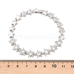 Brass Micro Pave Clear Cubic Zirconia Star Link Chain Bracelets&nbsp;BJEW-F528-02P