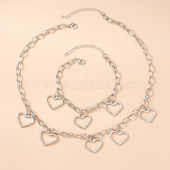 Alloy Hollow Heart Charm Bracelets & Necklaces Sets for Women&nbsp;WG7A643-01