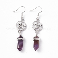 Gemstone Bullet with Pentagram Dangle Earrings&nbsp;EJEW-I276-06P